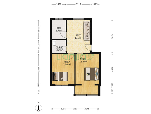中铁十二局物资厂宿舍 2室1厅1卫 60平方