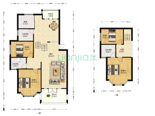 锦江花园 4室1厅3卫 172平方