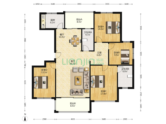 永豐花园 4室2厅2卫 162平方