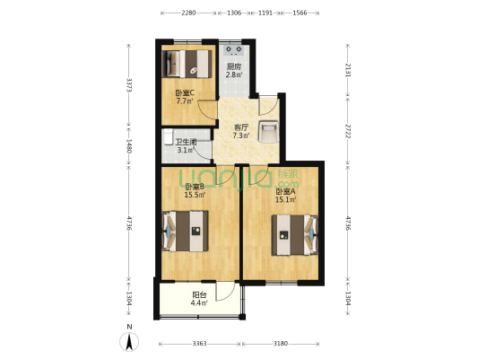 沈塘桥弄 3室1厅1卫 66平方