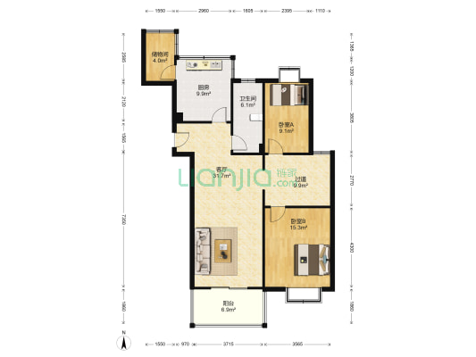中天阳光雅居 2室1厅1卫 112平方