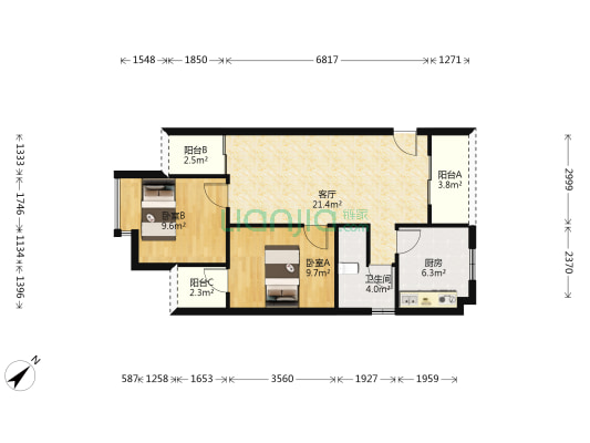 星汇置地广场 2室1厅1卫 82平方