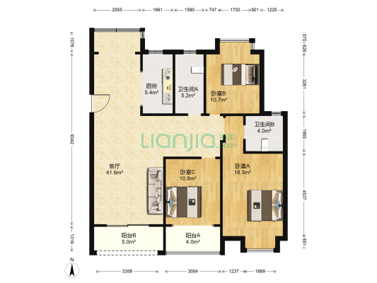 水清木华 3室1厅2卫 210平方