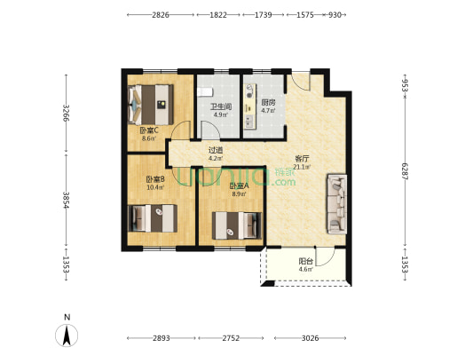 孔雀城剑桥郡六期 3室1厅1卫 95平方