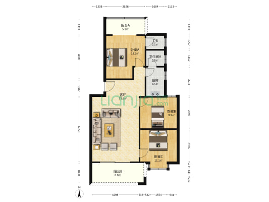 明霞大道西16号 3室1厅2卫 103平方