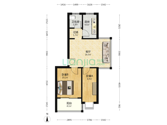 康德嘉苑 2室1厅1卫 61平方