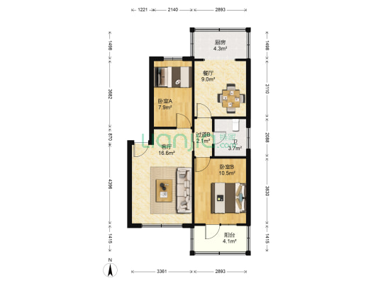 镇政府楼 2室2厅1卫 76平方