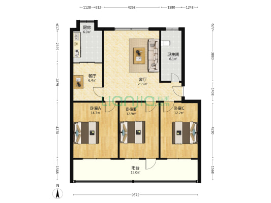 人民银行家属院 3室2厅1卫 101平方