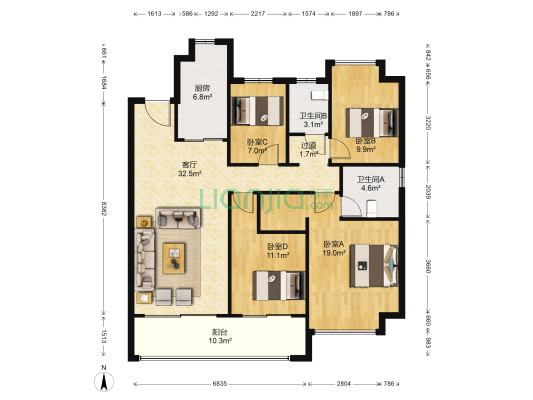 融创融宁府 4室1厅2卫 146平方