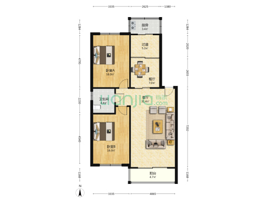 银杏家园 2室2厅1卫 110平方