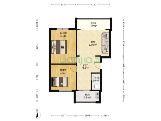 支矶石街3号 2室1厅1卫 62平方
