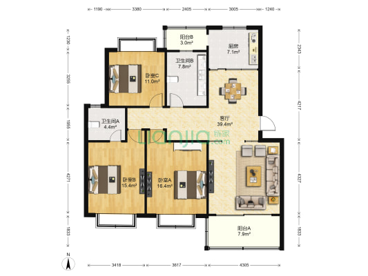 花苑新村（花桥） 3室1厅2卫 133平方
