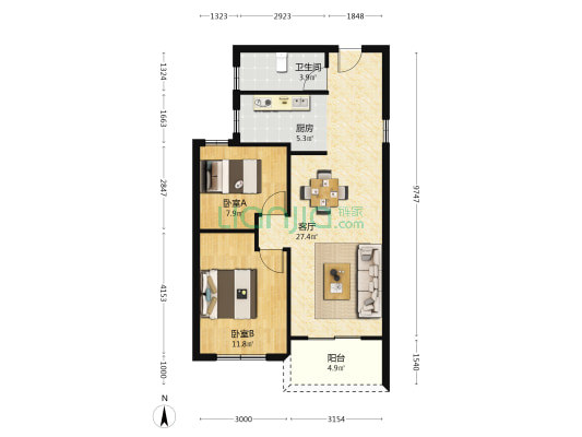 东宝翠轩 2室1厅1卫 83平方