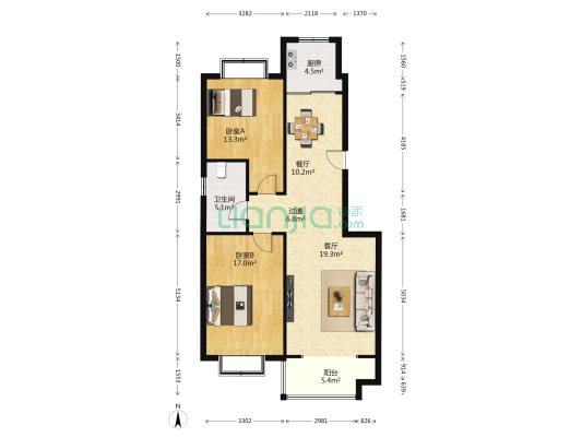 远景花园洲熹苑 2室2厅1卫 98平方