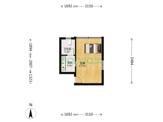 天山小区 1室0厅1卫 27平方
