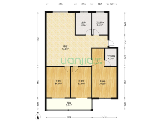 东昌公寓 3室1厅2卫 143平方