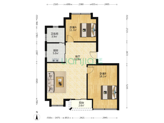 德胜轩 2室1厅1卫 84平方