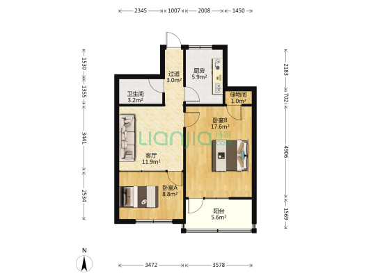 中华南小区 2室1厅1卫 60平方