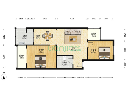 汇鑫家园 2室2厅1卫 90平方