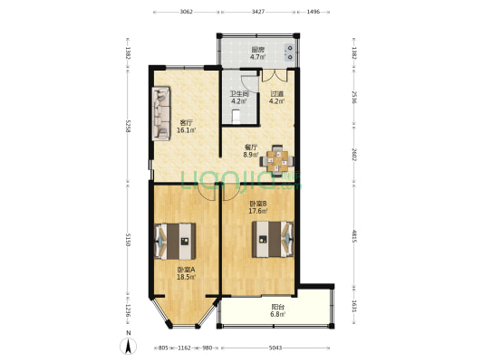 工商银行宿舍 2室2厅1卫 91平方