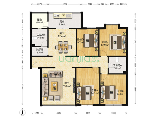 东菊新村 4室2厅3卫 142平方