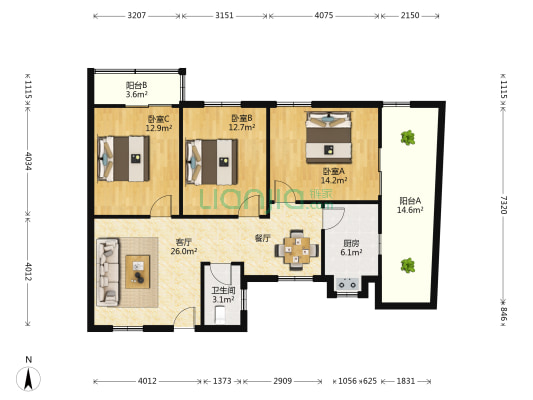 劳动街纺织品小区家属院 3室1厅1卫 100平方