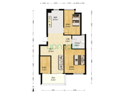 和风丽园 3室1厅1卫 85平方
