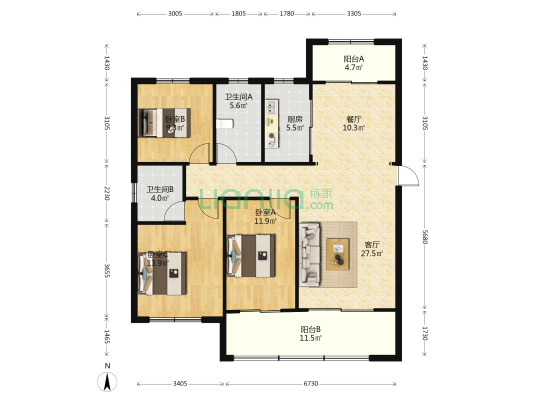 羲皇府 3室2厅2卫 125平方