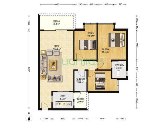 福林盛景福盈苑 3室1厅2卫 105平方