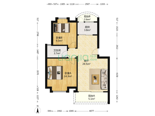 帝雅花园二期 2室1厅1卫 73平方