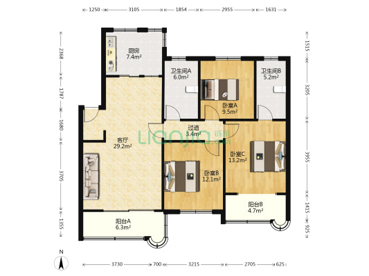 孝义弄 3室1厅2卫 108平方