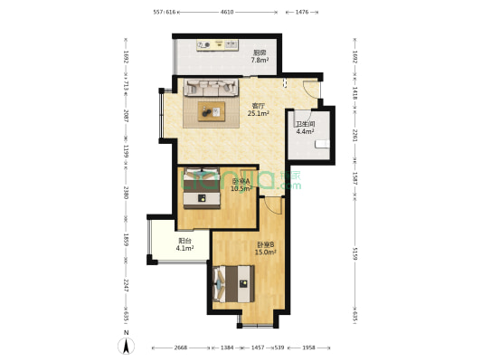 菁英雅居 2室1厅1卫 85平方