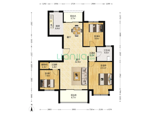鸿锦凤凰新城 3室1厅1卫 118平方