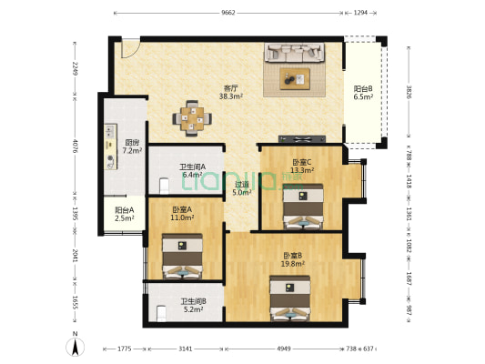 罄和家园 3室1厅2卫 135平方
