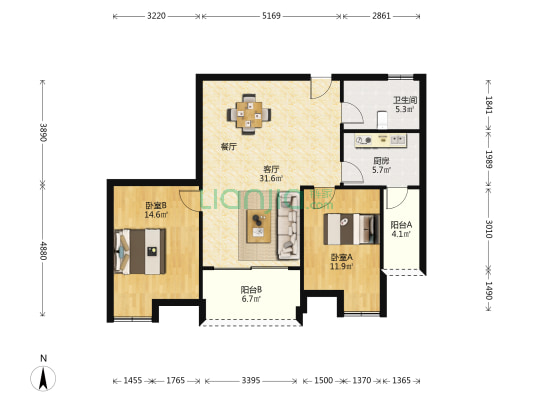 海峡创业城银海阳光 2室1厅1卫 97平方