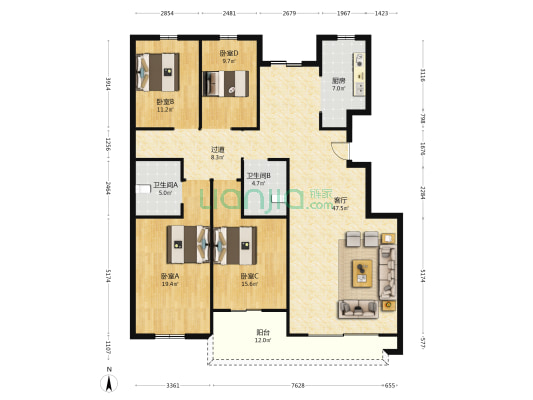 绿和锦园 4室1厅2卫 173平方