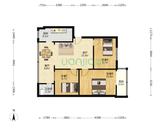 下西街62号 3室2厅1卫 73平方