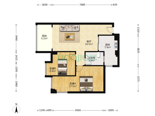 文杰莱茵广场 2室1厅1卫 80平方
