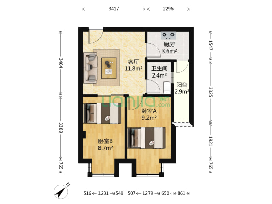 天邑华庭 2室1厅1卫 49平方