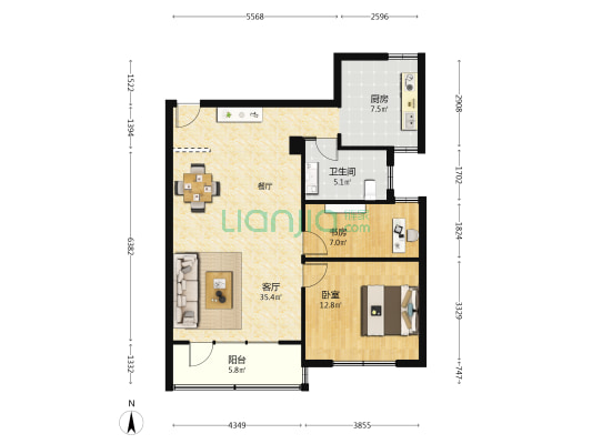 联华公寓 2室1厅1卫 90平方