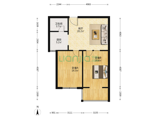 金泰家园 2室1厅1卫 88平方