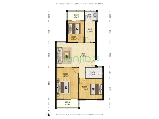 省实验中学家属院 3室1厅1卫 92平方