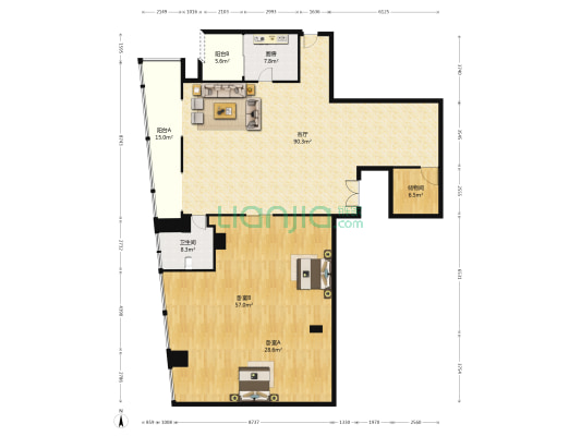 复地金融岛湾流锦宫 2室1厅1卫 297平方