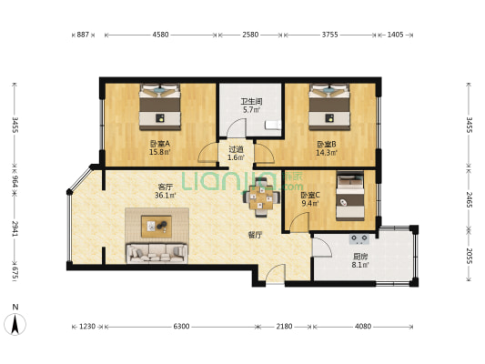 西城苑 3室1厅1卫 111平方