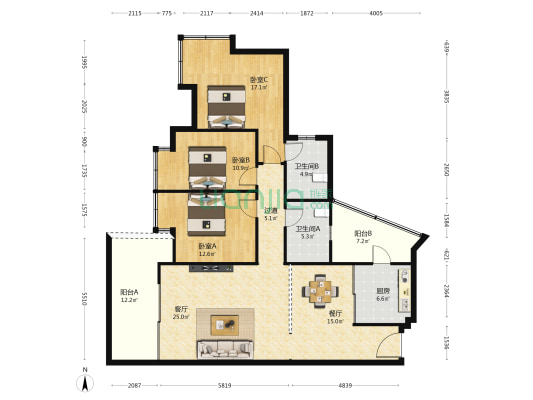 云海花园 3室2厅2卫 140平方