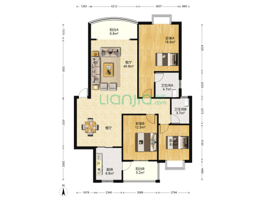 陶然雅苑 3室1厅2卫 139平方