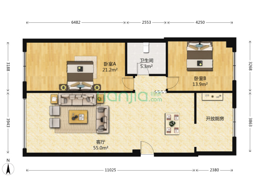 崇山公务员社区 2室1厅1卫 126平方