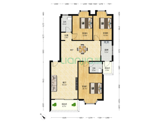 南安花园 3室1厅2卫 126平方