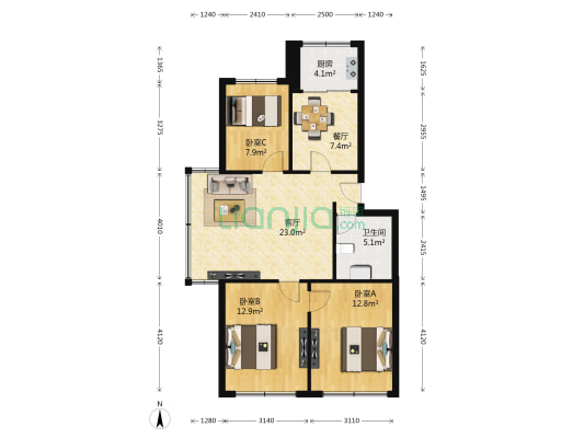 影前小区 3室2厅1卫 93平方