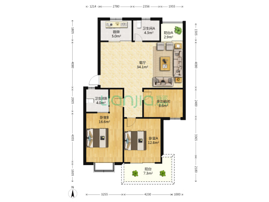 福临新家园 3室1厅2卫 110平方
